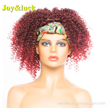 Wholesale Wigs For Black Women Ladies Colored Hairband Black Ombre Burgundy Short Kinky Curly Headband Wig Synthetic Hair Wigs
